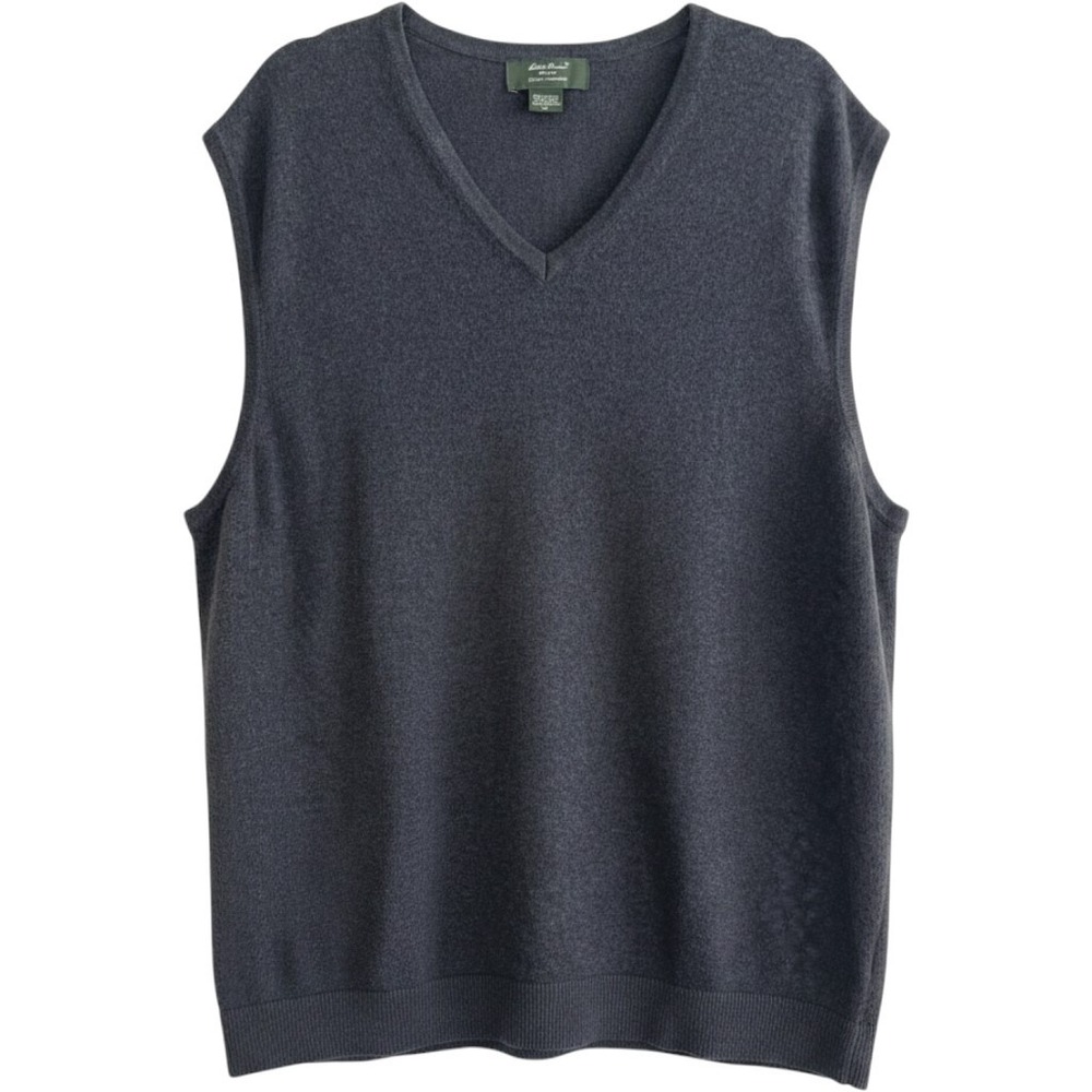 Eddie Bauer Sweater Vest Mens XL Gray Cotton Cashmere V-Neck Knit Sleeveless
